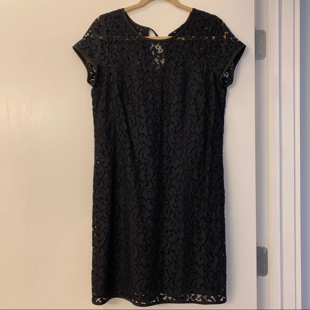 Loft Black Short Sleeve Lace Overlay Dress in Size 8